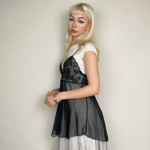 L - Vintage Papillon Blanc Glittered Top - Picture 2 of 4